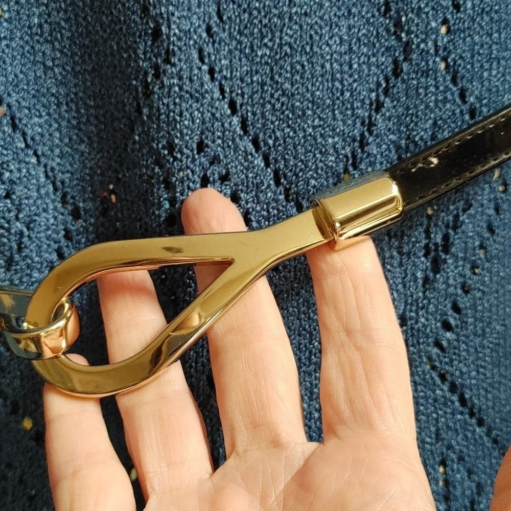 Amiee Lynn Black Patent Leather Adjustable Belt Gold Hook & Loop